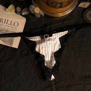 Lace Satin Bow G-String Thong Panties Women's Large Pink Black Sparkly Y2K